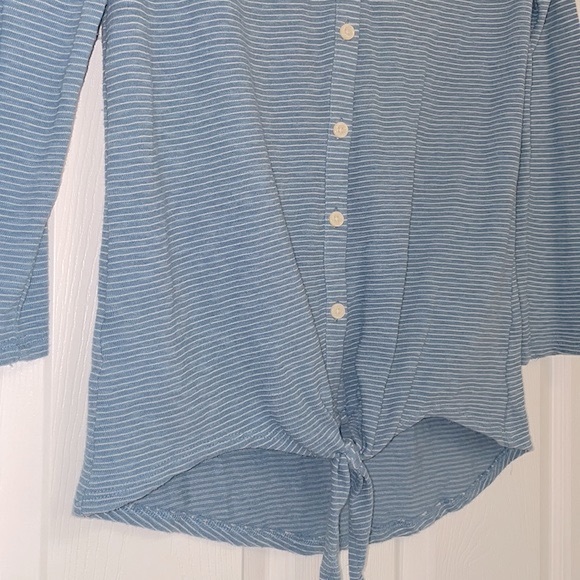 LOFT Striped Tie Front Button Down Top - Picture 4 of 6